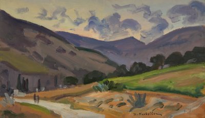 Kefalonia, Sunset — Oil painting, Fiberboard, 27.00×46.00cm — Theodoros Markellos